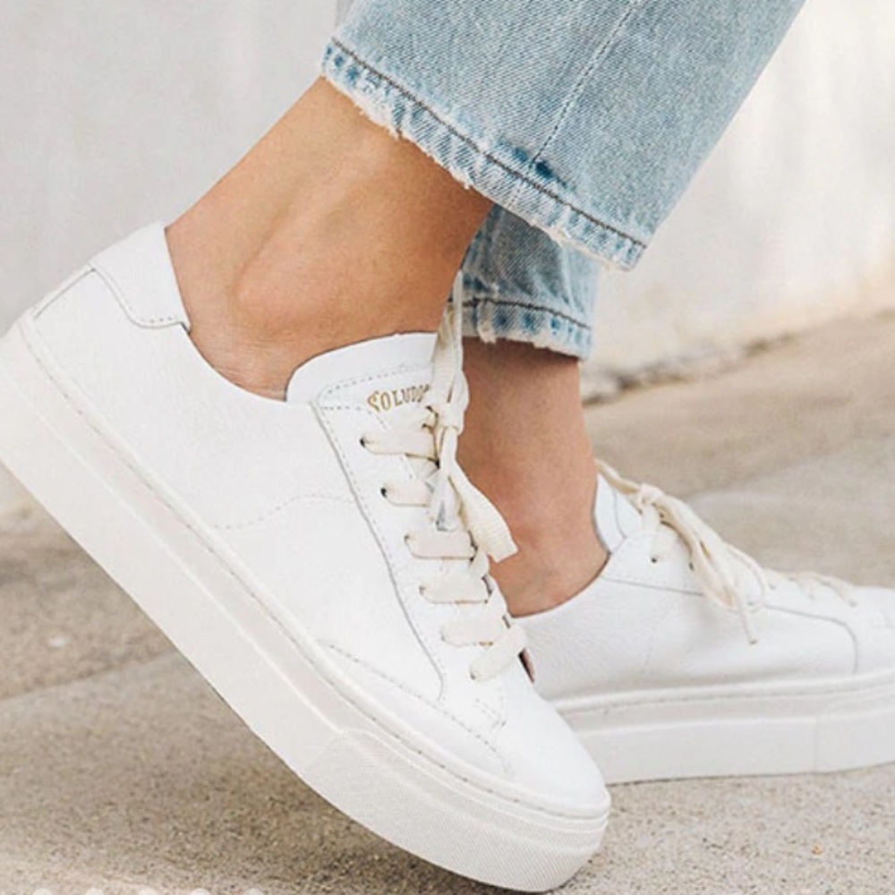 Soludos size 6 white platform sneaker. Never worn and in original box.